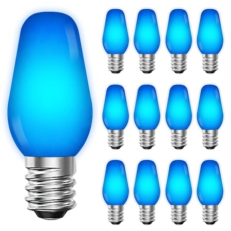 C7 LED Blue Light Bulbs for String Lights 0.5W Enclosed Fixture Rated E12 Candelabra Base, 12PK